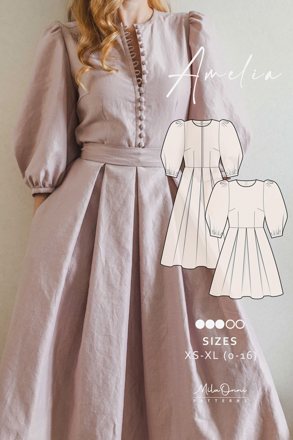Amelia Pleated dress / PDF Sewing Pattern